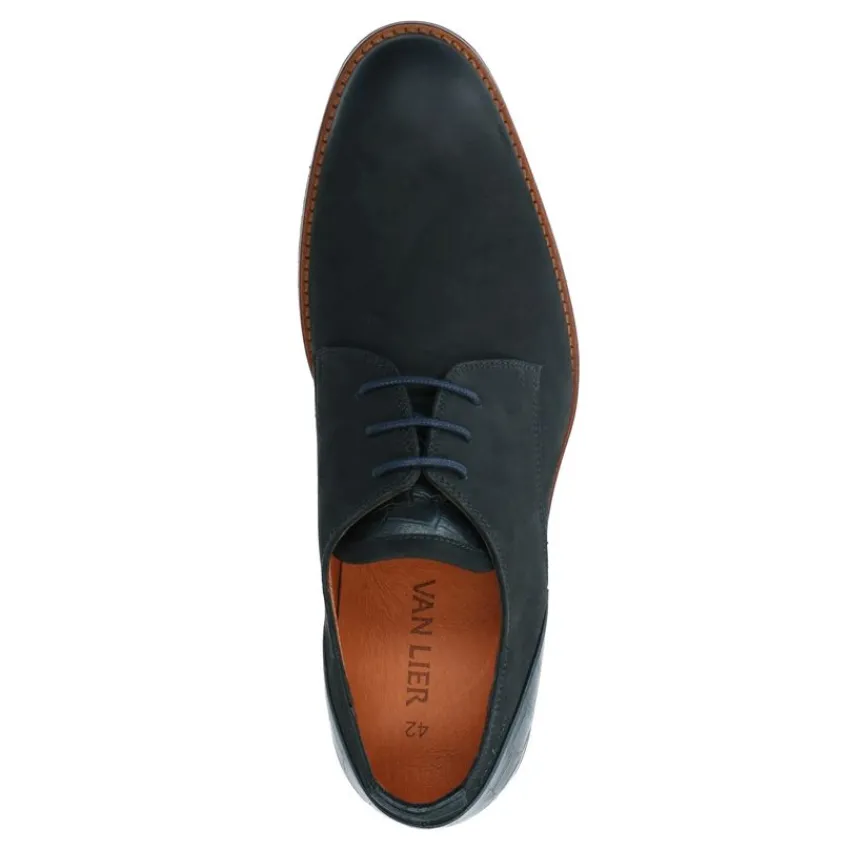 Van Lier Zwarte nubuck veterschoenen^Heren Veterschoenen