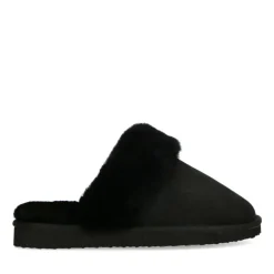 Zwarte pantoffels met wollen voering^DAMES Pantoffels