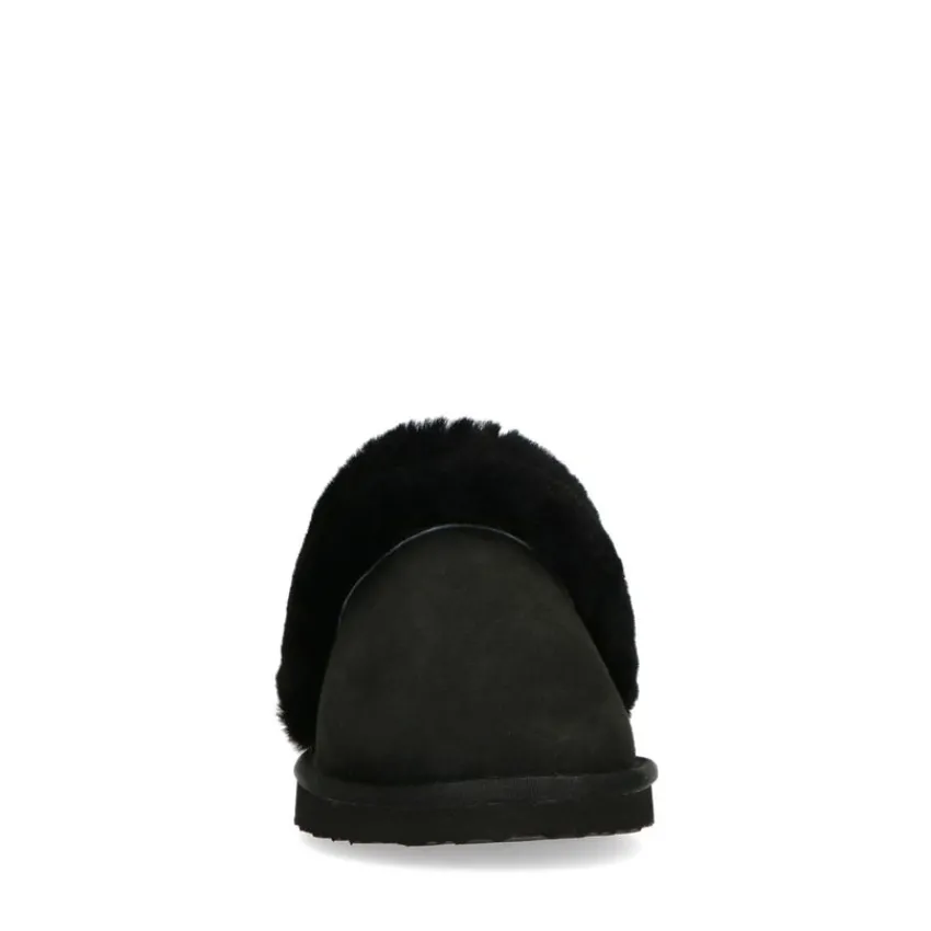 Zwarte pantoffels met wollen voering^DAMES Pantoffels