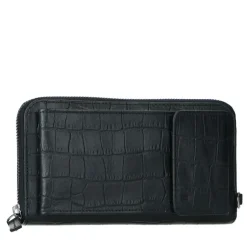 Manfield Zwarte portemonnee met crocoprint^ Portemonnees