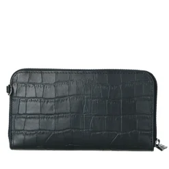 Manfield Zwarte portemonnee met crocoprint^ Portemonnees