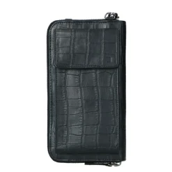 Manfield Zwarte portemonnee met crocoprint^ Portemonnees