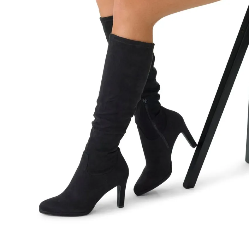 Manfield Zwarte stretch laarzen met hak^DAMES Laarzen