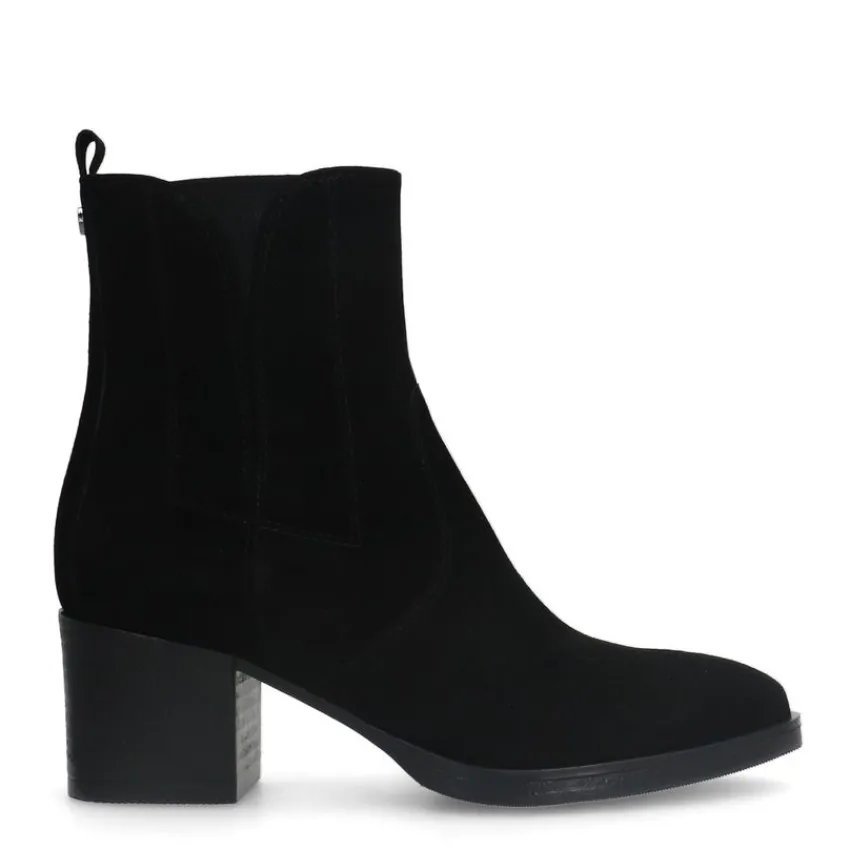 No Stress Zwarte suède enkellaarsjes met hak^DAMES Enkellaarsjes