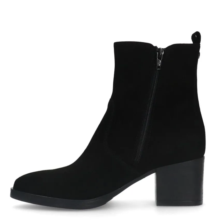 No Stress Zwarte suède enkellaarsjes met hak^DAMES Enkellaarsjes