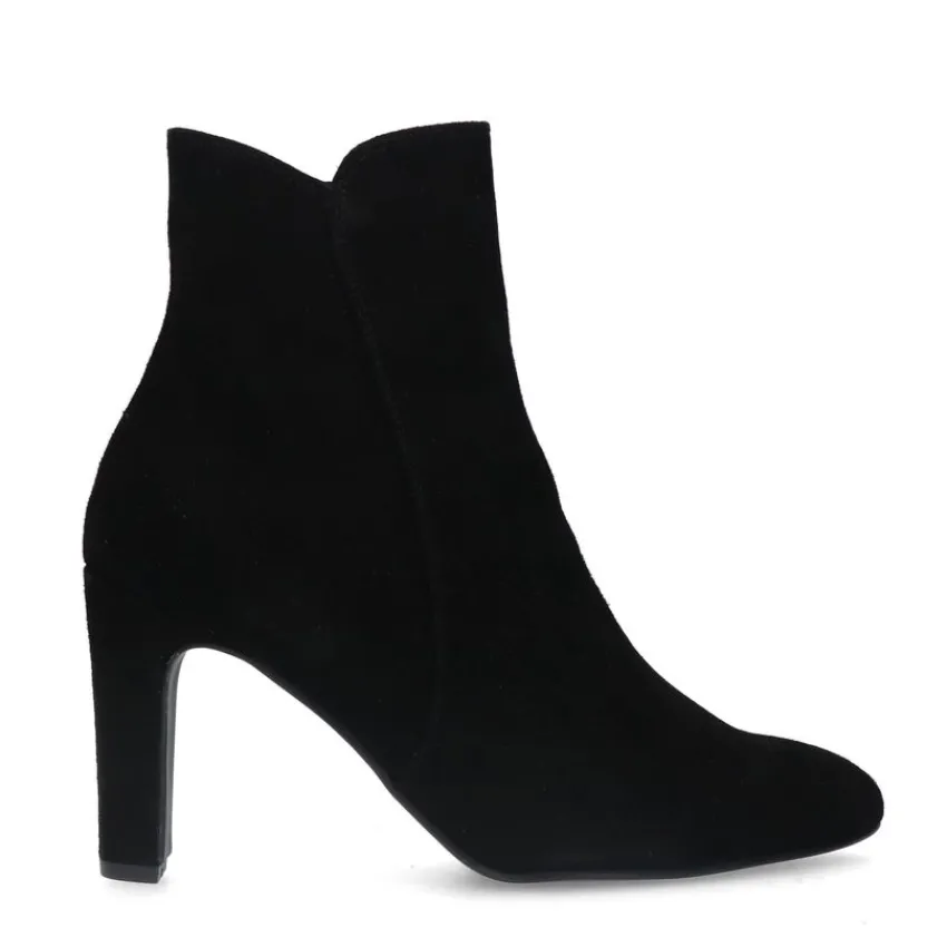 Manfield Zwarte suède enkellaarsjes met hak^DAMES Enkellaarsjes