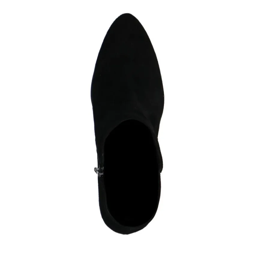 Manfield Zwarte suède enkellaarsjes met hak^DAMES Enkellaarsjes