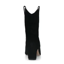 Manfield Zwarte suède enkellaarsjes met hak^DAMES Enkellaarsjes