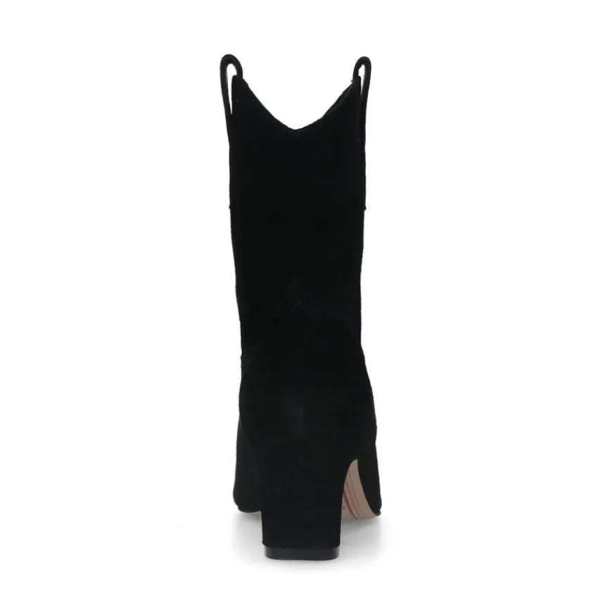 Manfield Zwarte suède enkellaarsjes met hak^DAMES Enkellaarsjes