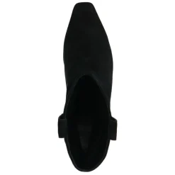 Manfield Zwarte suède enkellaarsjes met hak^DAMES Enkellaarsjes