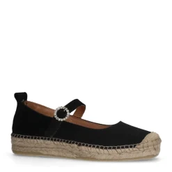 Manfield Zwarte suède espadrilles met bandje^DAMES Espadrilles|Loafers
