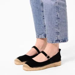 Manfield Zwarte suède espadrilles met bandje^DAMES Espadrilles|Loafers