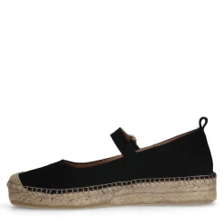 Manfield Zwarte suède espadrilles met bandje^DAMES Espadrilles|Loafers