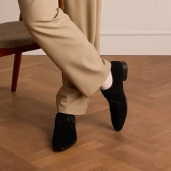 Manfield Zwarte suède gespschoenen^Heren Gespschoenen