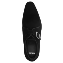 Manfield Zwarte suède gespschoenen^Heren Gespschoenen