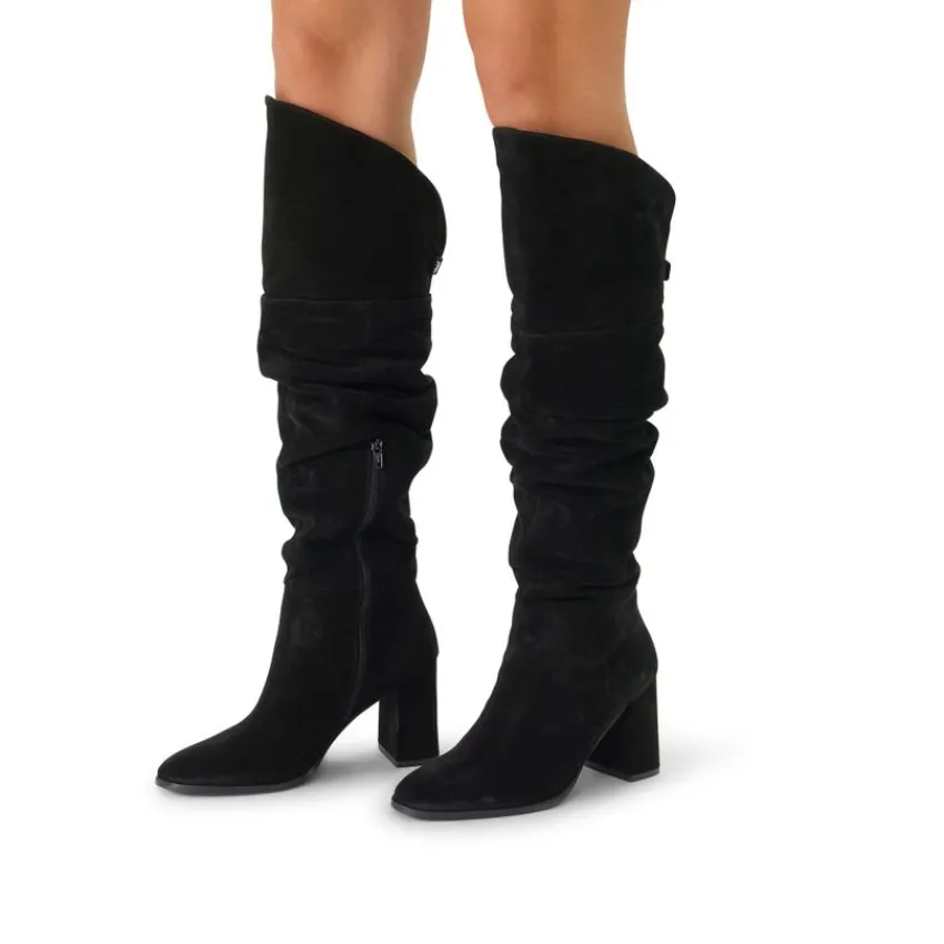 Manfield Zwarte suède hoge laarzen met hak^DAMES Laarzen