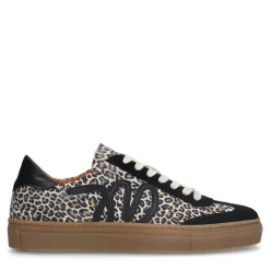 Manfield Zwarte suède leopard sneakers^DAMES Sneakers