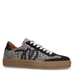Manfield Zwarte suède leopard sneakers^DAMES Sneakers