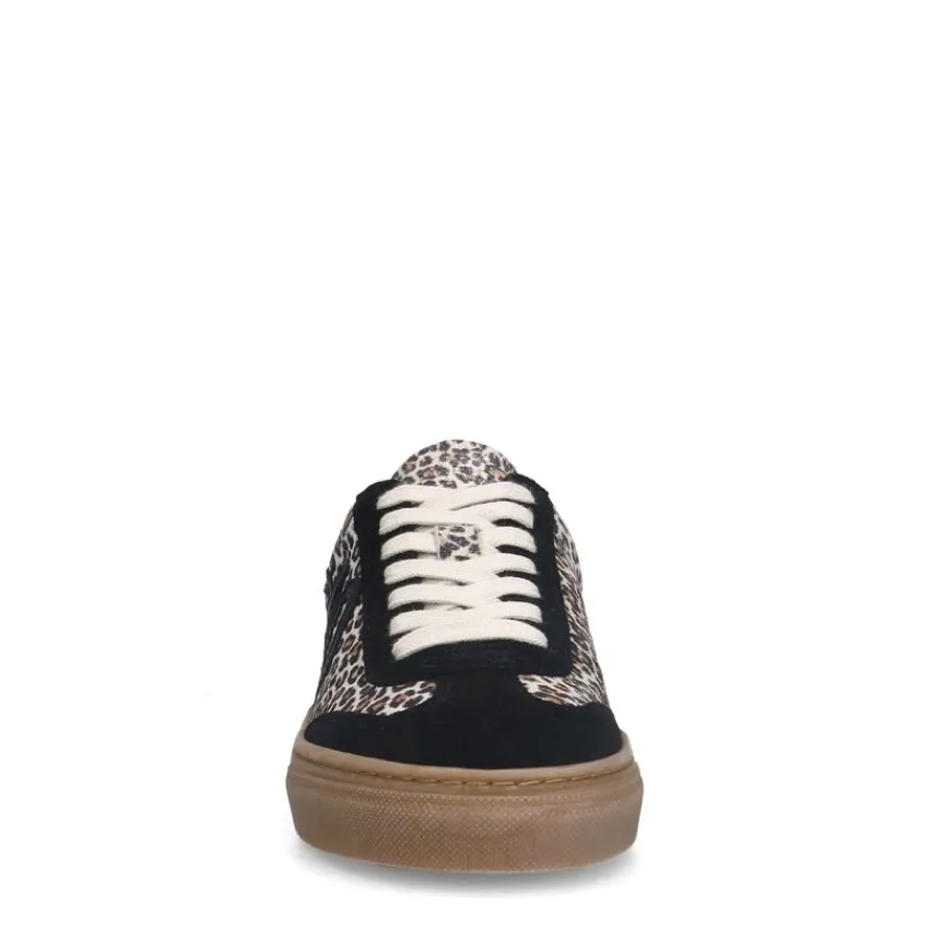 Manfield Zwarte suède leopard sneakers^DAMES Sneakers
