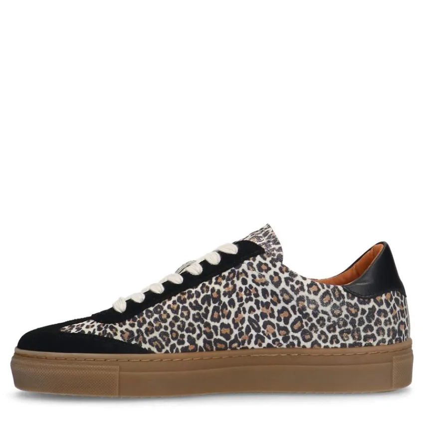 Manfield Zwarte suède leopard sneakers^DAMES Sneakers