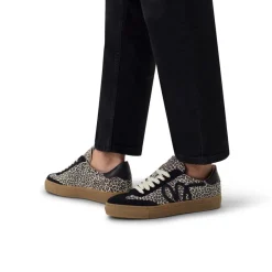 Manfield Zwarte suède leopard sneakers^DAMES Sneakers
