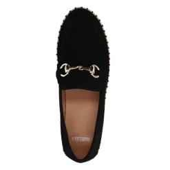 Manfield Zwarte suède loafer met goudkleurig detail^DAMES Loafers