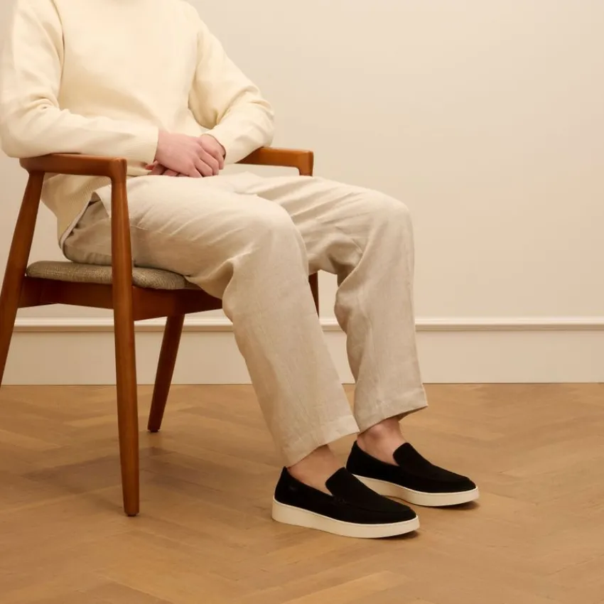 Manfield Zwarte suède loafers^Heren Loafers