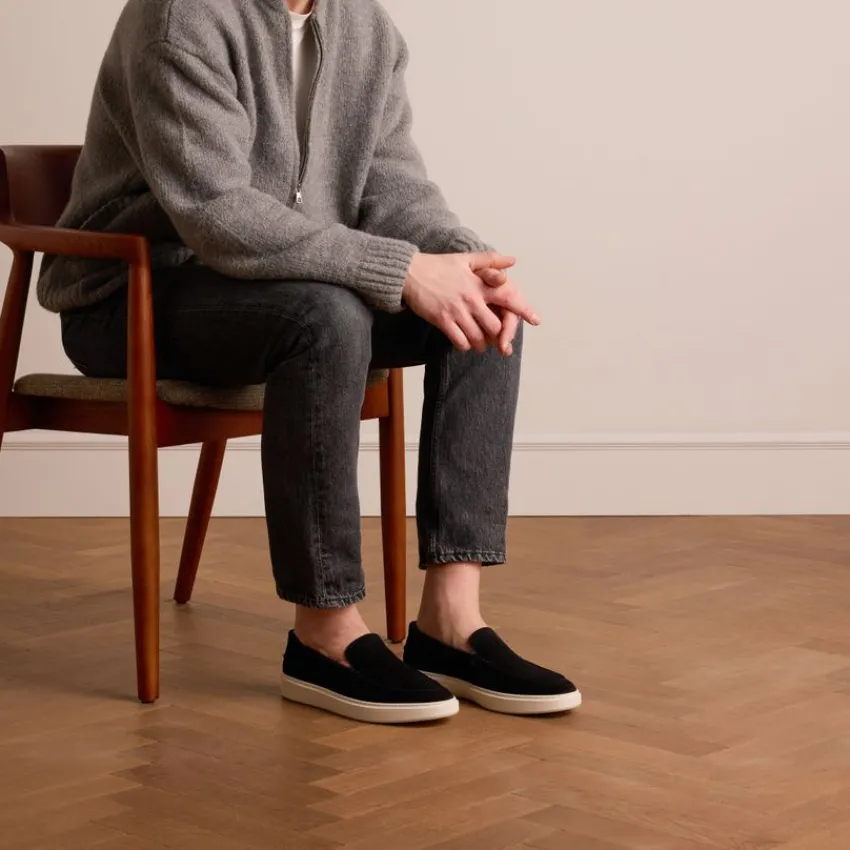 Manfield Zwarte suède loafers^Heren Loafers