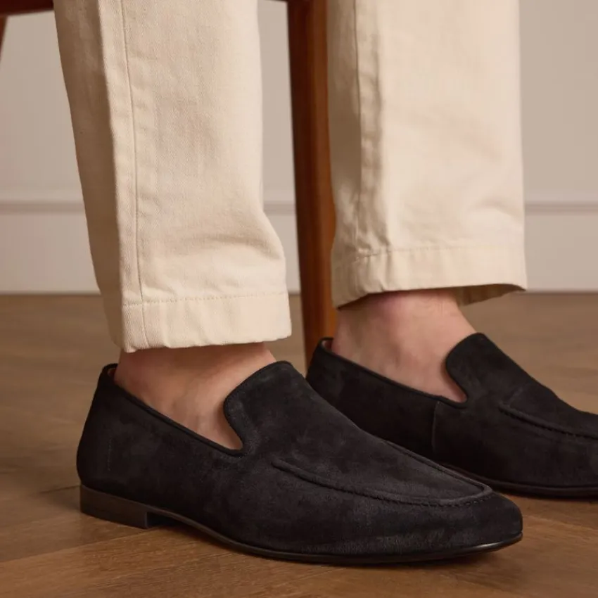 Manfield Zwarte suède loafers^Heren Loafers