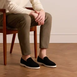 Manfield Zwarte suède loafers^Heren Loafers