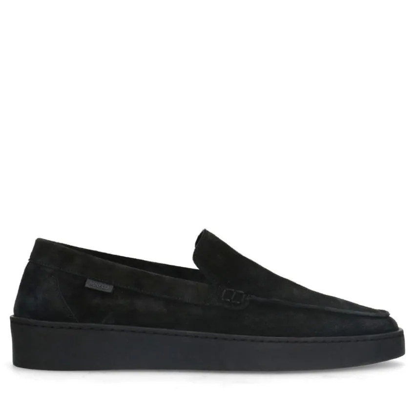 Manfield Zwarte suède loafers^Heren Loafers