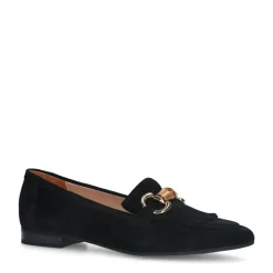 Manfield Zwarte suède loafers met franjes^DAMES Loafers