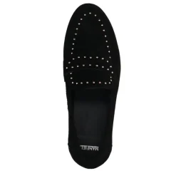 Manfield Zwarte suède loafers met goudkleurige studs^DAMES Loafers