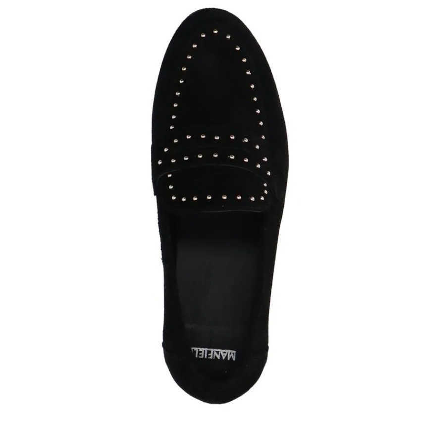 Manfield Zwarte suède loafers met goudkleurige studs^DAMES Loafers