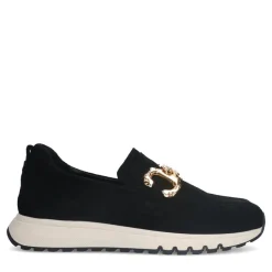 Manfield Zwarte suède loafers met gouden chain^DAMES Loafers