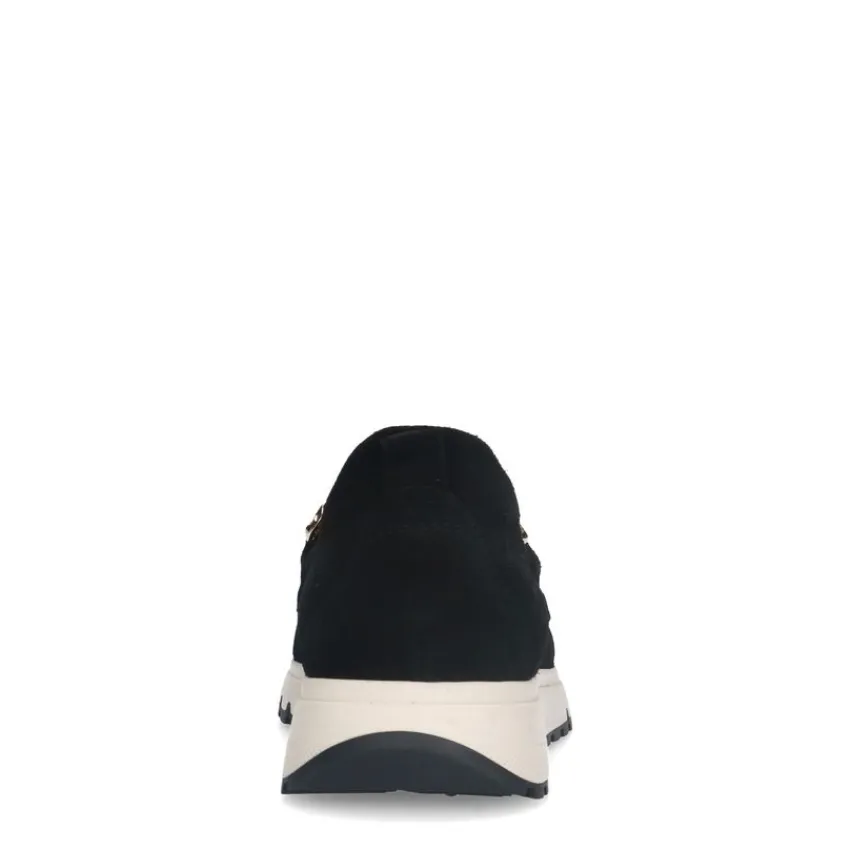 Manfield Zwarte suède loafers met gouden chain^DAMES Loafers