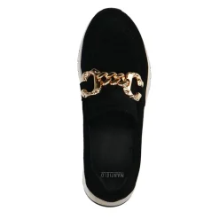 Manfield Zwarte suède loafers met gouden chain^DAMES Loafers