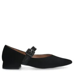 Manfield Zwarte suède loafers met gespsluiting^DAMES Loafers