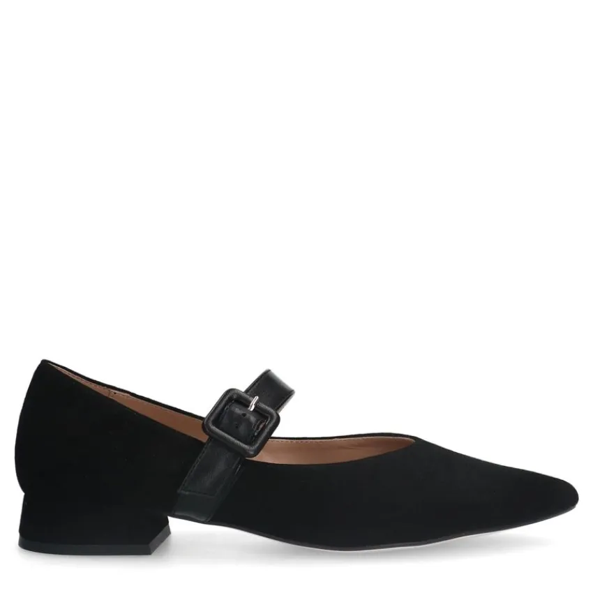 Manfield Zwarte suède loafers met gespsluiting^DAMES Loafers