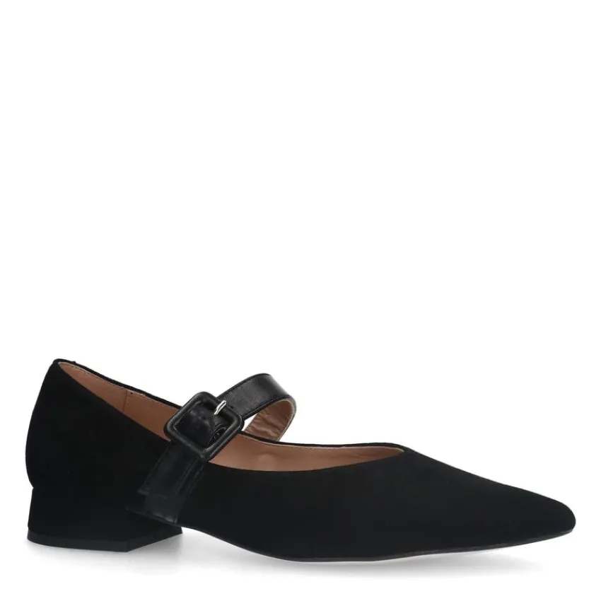 Manfield Zwarte suède loafers met gespsluiting^DAMES Loafers