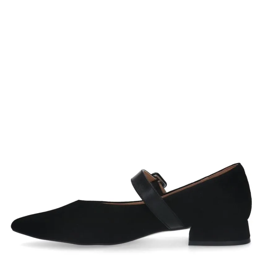 Manfield Zwarte suède loafers met gespsluiting^DAMES Loafers