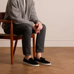 Manfield Zwarte suède loafers met kwastjes^Heren Loafers