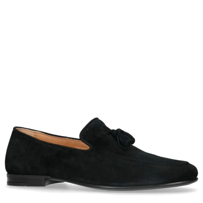 Manfield Zwarte suède loafers met kwastjes^Heren Loafers
