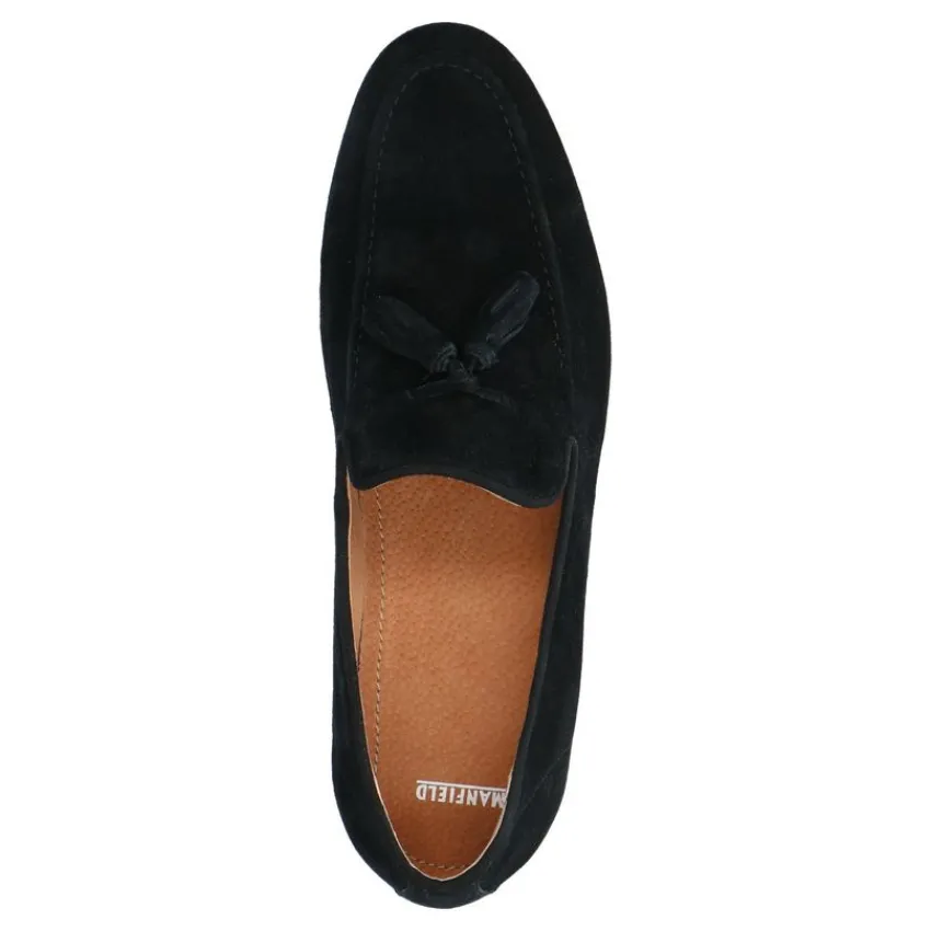 Manfield Zwarte suède loafers met kwastjes^Heren Loafers