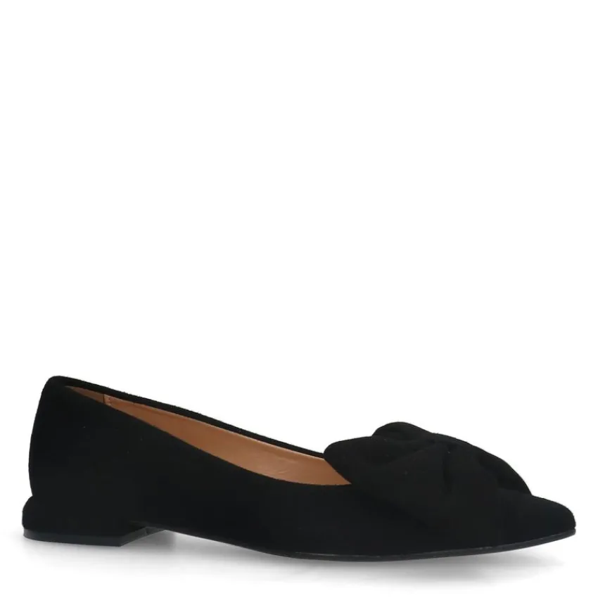 Manfield Zwarte suède loafers met strik^DAMES Loafers