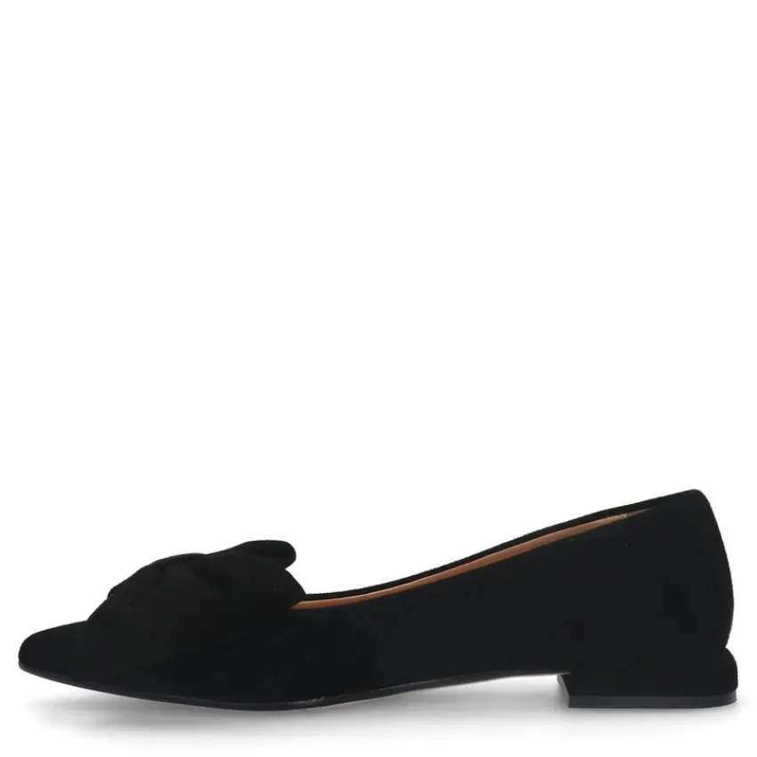 Manfield Zwarte suède loafers met strik^DAMES Loafers