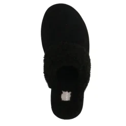 Manfield Zwarte suède pantoffels met imiatatiewol^DAMES Pantoffels