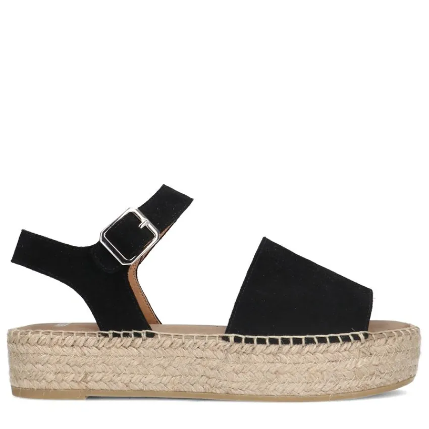 Manfield Zwarte suède sandalen met plateauzool^DAMES Espadrilles|Sandalen