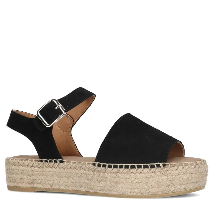 Manfield Zwarte suède sandalen met plateauzool^DAMES Espadrilles|Sandalen