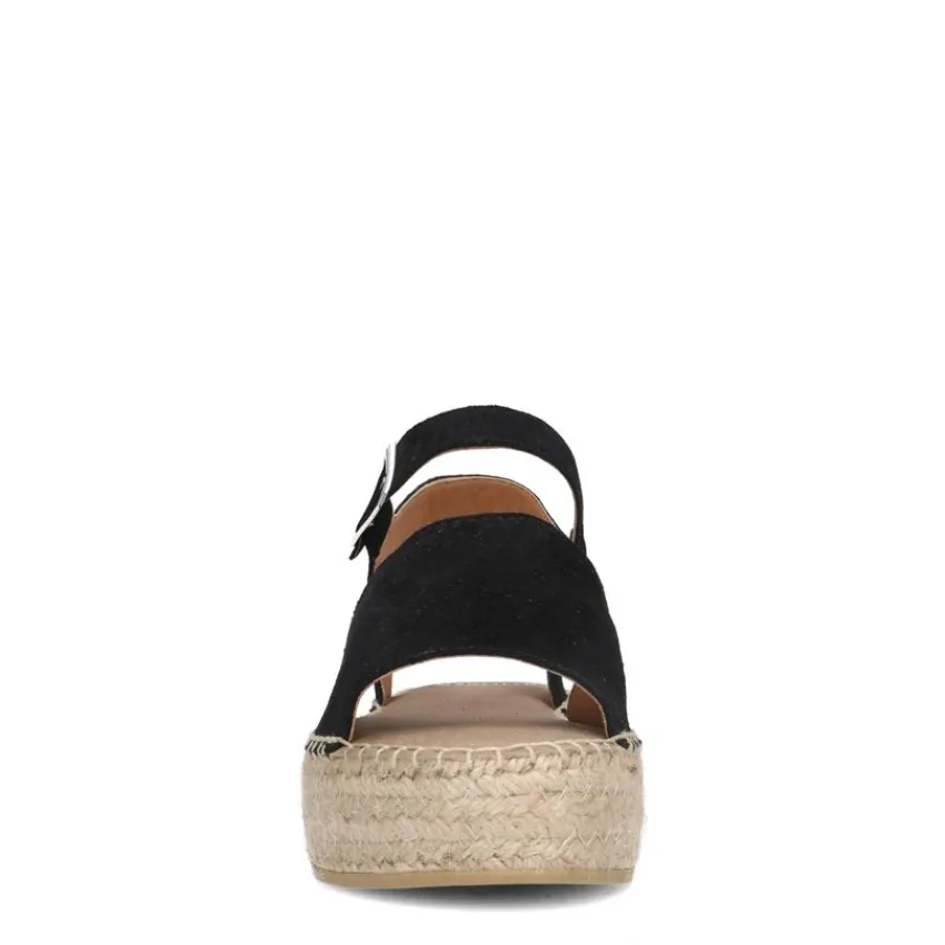 Manfield Zwarte suède sandalen met plateauzool^DAMES Espadrilles|Sandalen